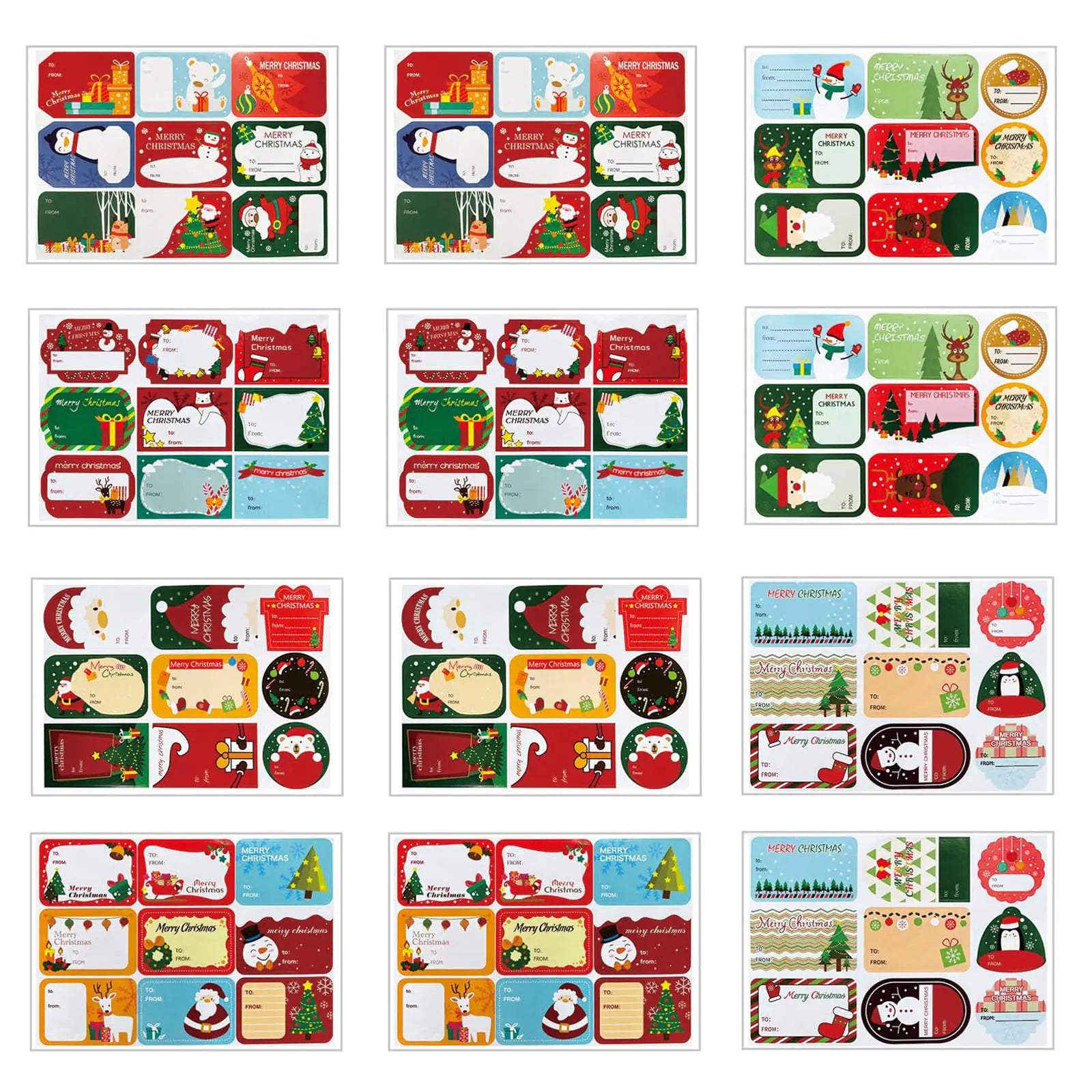 Festive Christmas Gift Tag Stickers - 108 PCS